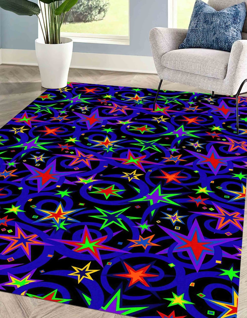 Stars Rug, Retro Rug, Play Room Rugs, Modern Rugs, Neon Rug, Wedding Rug, Anti-Slip Carpet, Cool Rug, Easy To Clean Rug, Classic Rug, immagine 5