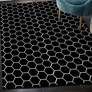 Bee Honeycomb Pattern Rug, Geometric Pattern Rugs, Trendy Rugs, Modern Rugs, Luxury Rug, Black Rug, Living Room Rug, Round Rug, Large Rug,