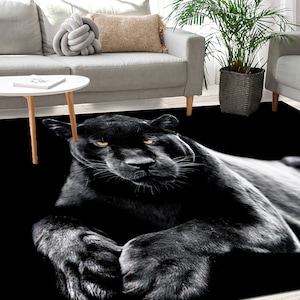 Bedroom Rug, Black Rug, Personalized Rug, Non Slip Rug, Animal Rugs, Trendy Rugs, Jaguar Rug, Decorative Rug, Bath Rug, Salon Decor Rug,