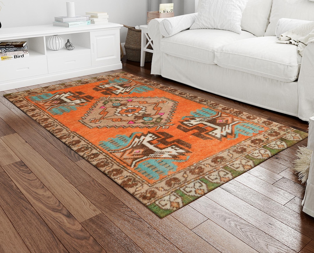 Orange Turkish Rugs, Geometric Pattern Rug, Aztec Rugs, Boho Rugs ...