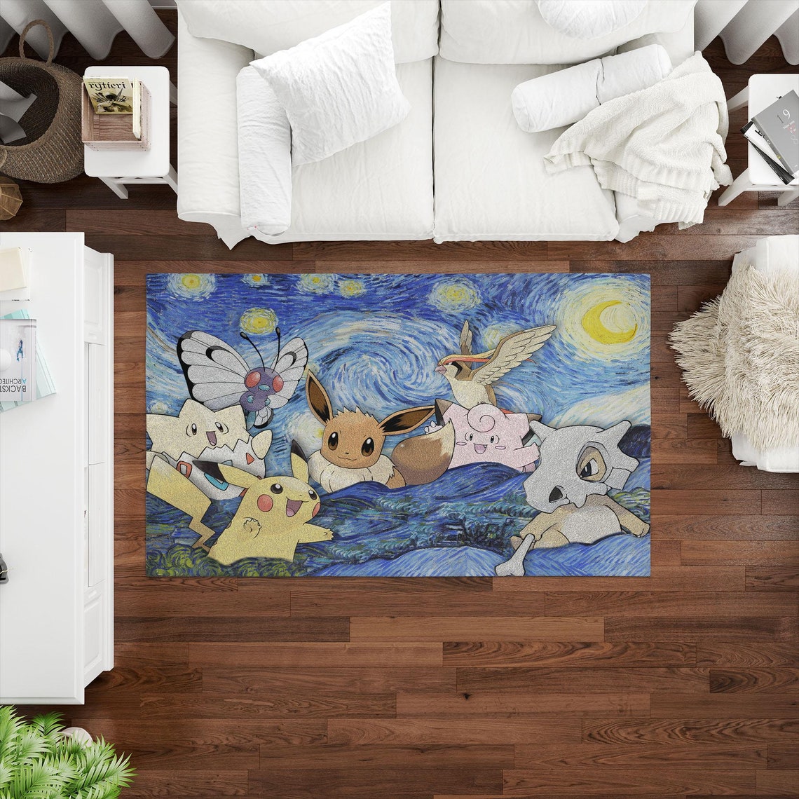 Pikachu Rectangle Rug Eevee Rug, Starry Sky Rug, Pikachu Rug, Anime Rug, Van Gogh Rug, Boy ...