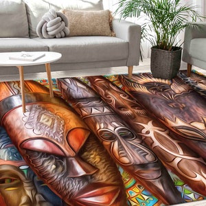 Office Decor Rug, Entry Rug, Personalized Gifts, Abstract Rug, Brown Rug, African Traditional Mask Rug, Nursery Rug, Salon Decor Rug,