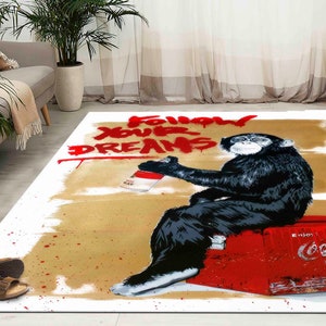 Colorful Rug, Luxury Rug, Pattern Rug, Anti-Slip Carpet, Graffiti Rug, Monkey Graffiti Rugs, Monkey Rug, Dining Room Rug, Indoor Rug,