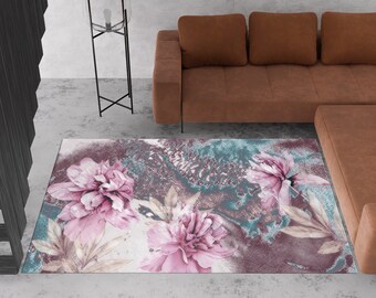 3D Printed Rug, Front Door Rug, Step Rug, Non-Slip Carpet, Flower Rug, Pink Flower Rug, Pink Peony Painting Rug, Accent Rug, Office Rug,