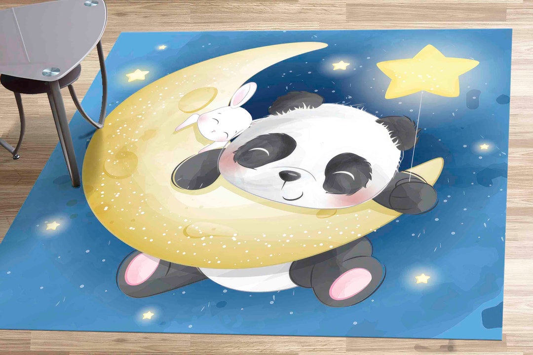 Cute Panda Rugs, Cute Moon Rug, Panda Rug, Kids Rug, Soft Rug, Nursery ...