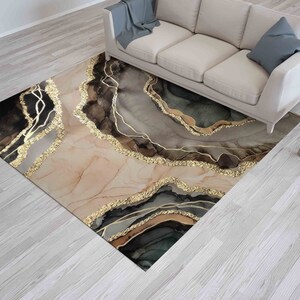 Kitchen Rug, Decorative Rug, Small Rug, Gift Rug, Gold Rug, Brown Marble Rugs, Alcohol Ink Rug, Hallway Rug, Machine Washable Rug, image 4