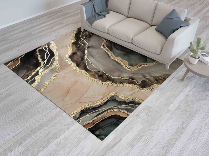 Kitchen Rug, Decorative Rug, Small Rug, Gift Rug, Gold Rug, Brown Marble Rugs, Alcohol Ink Rug, Hallway Rug, Machine Washable Rug, image 4