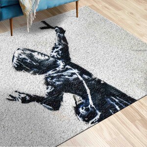 Salon Decor Rug, Popular Rug, Living Room Rug, Personalized Gifts, Banksy Rugs, Girl Graffiti Rug, Large Rug, Living Room Rug, Hallway Rug,