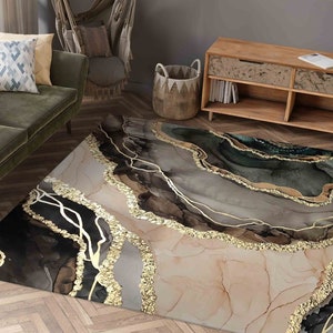 Kitchen Rug, Decorative Rug, Small Rug, Gift Rug, Gold Rug, Brown Marble Rugs, Alcohol Ink Rug, Hallway Rug, Machine Washable Rug, image 3