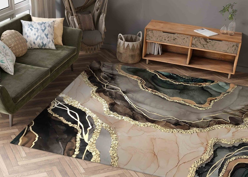 Kitchen Rug, Decorative Rug, Small Rug, Gift Rug, Gold Rug, Brown Marble Rugs, Alcohol Ink Rug, Hallway Rug, Machine Washable Rug, image 3