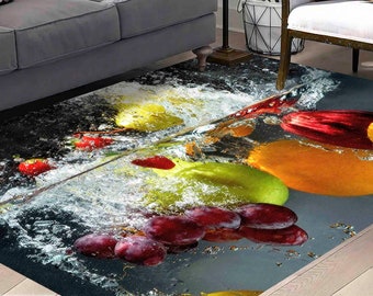 Pattern Rug, Kitchen Rug, Door Mat, Housewarming Gift, Modern Rug, Kitchen Rug, Fruit Splash in Water Rugs, Office Decor Rug, Home Decor,