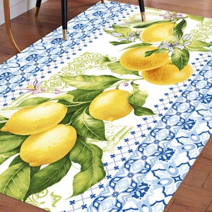 Lemon Pattern Rug, Lemon Rugs, Blue Rugs, Modern Rug, Outdoor Rug, Car Mat, Anti-Slip Carpet, Classic Rug, Door Mat, Thin Rug, Yellow Rug, image 4