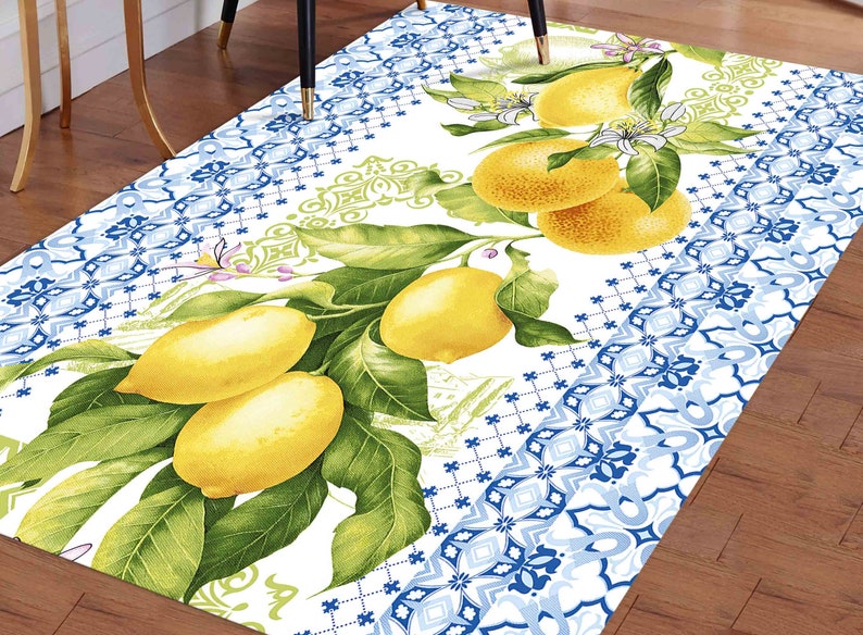 Lemon Pattern Rug, Lemon Rugs, Blue Rugs, Modern Rug, Outdoor Rug, Car Mat, Anti-Slip Carpet, Classic Rug, Door Mat, Thin Rug, Yellow Rug, image 4