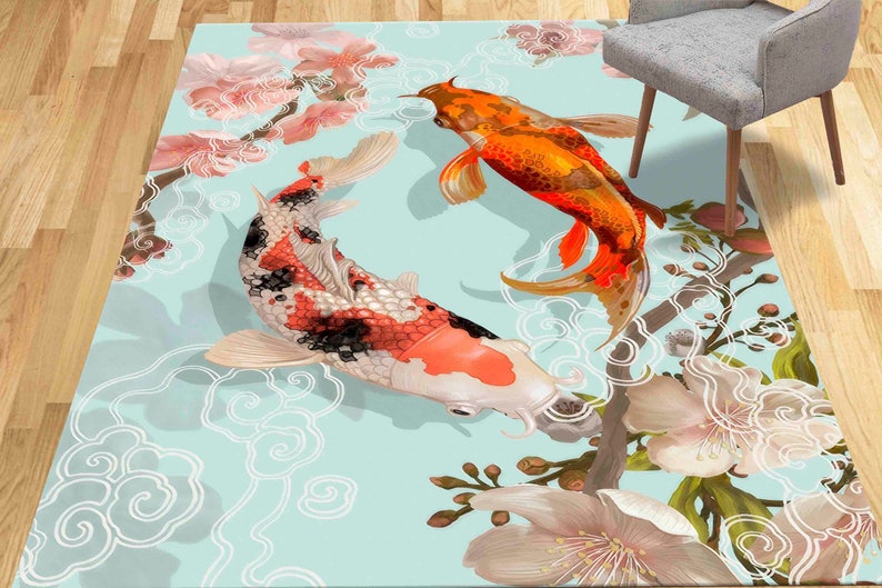 Japanese Koi Fish Rug, Japanese Rug, Koi Rugs, Animal Rug, Car Mat, Nursery Rug, Bathroom Rug, Anti-Slip Carpet, Entry Rug, Fish Rug, image 2