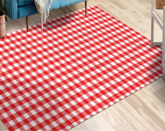 Red and White Checkered Rugs, Red Rug, Trendy Rugs, Living Room Rug, Gift For Him, Kitchen Rug, 3D Printeds Rug, Outdoor Rug, Modern Rug,