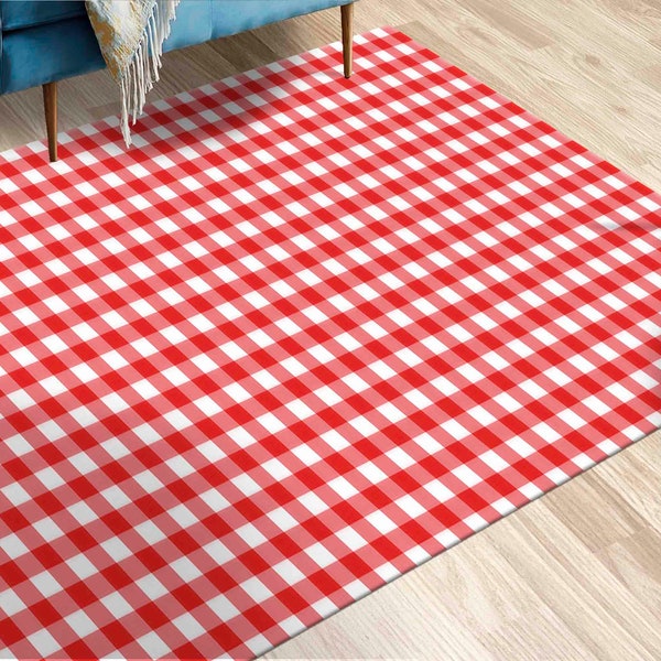 Red and White Checkered Rugs, Red Rug, Trendy Rugs, Living Room Rug, Gift For Him, Kitchen Rug, 3D Printeds Rug, Outdoor Rug, Modern Rug,