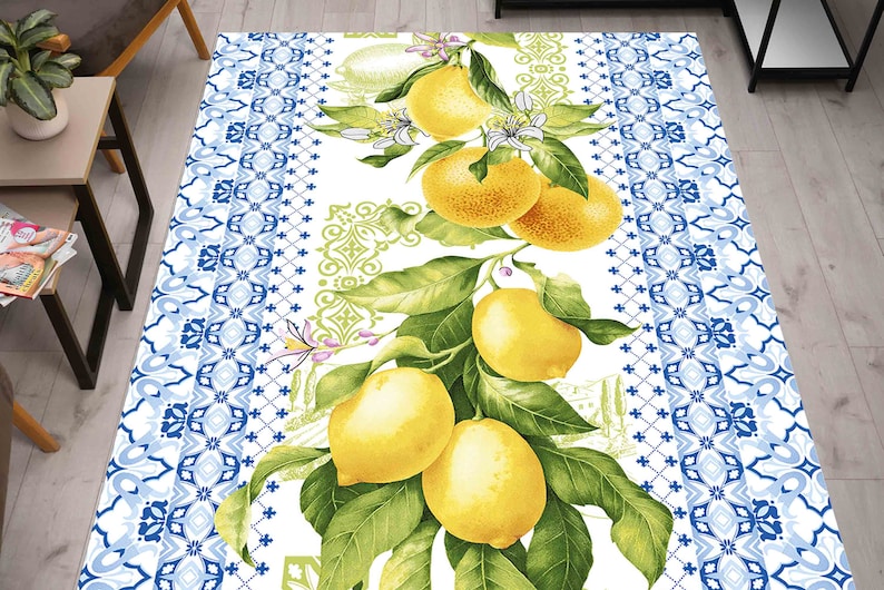 Lemon Pattern Rug, Lemon Rugs, Blue Rugs, Modern Rug, Outdoor Rug, Car Mat, Anti-Slip Carpet, Classic Rug, Door Mat, Thin Rug, Yellow Rug, image 5