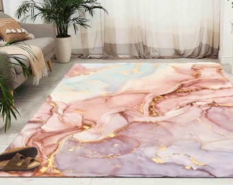 Pink Marble Rug, Gold Marble Rug, Luxury Marble Rug, Alcohol Ink Rug, Hallway Rug, Abstract Rug, Entry Rug, Colorful Rug, Area Rug,