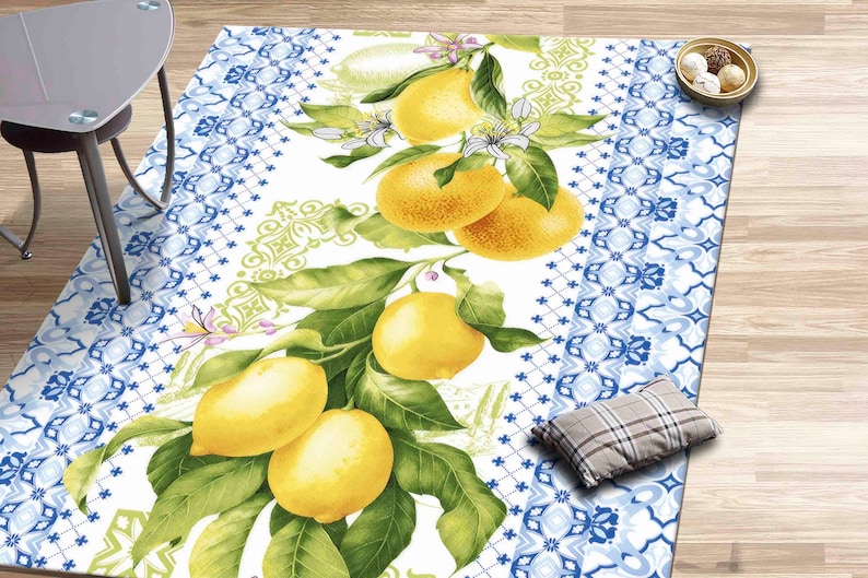 Lemon Pattern Rug, Lemon Rugs, Blue Rugs, Modern Rug, Outdoor Rug, Car Mat, Anti-Slip Carpet, Classic Rug, Door Mat, Thin Rug, Yellow Rug, image 2