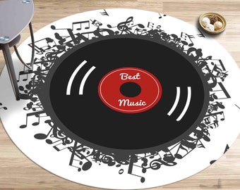 Record Rug, Best Music Rug, Round Rugs, Music Room Rug, Luxury Rug, Pattern Rug, Colorful Rug, Gift For The Home, Entry Rug, Music Rug,