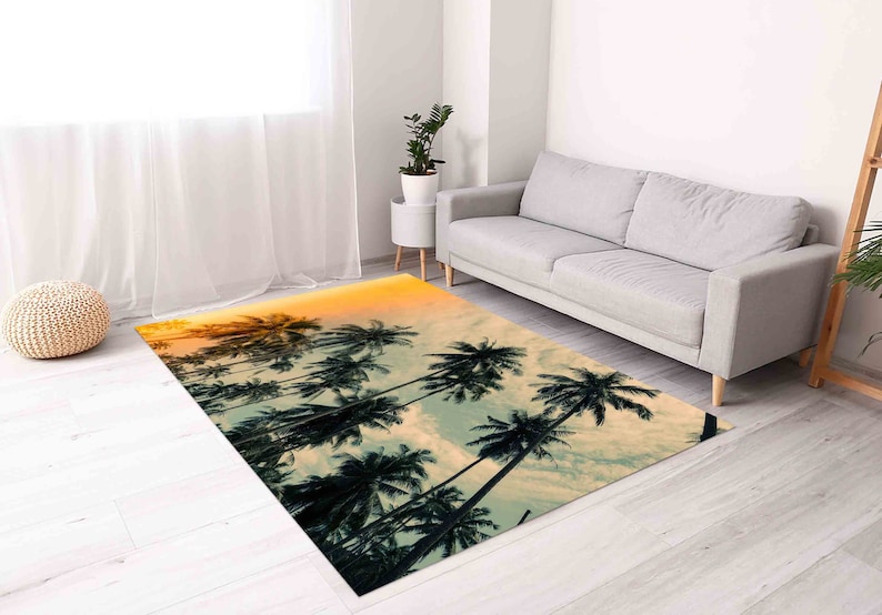 Tree Rug Modern Coconut Trees Rug, Modern Rug, Palm Trees Rug, Landscape Rug, Large Rug ...