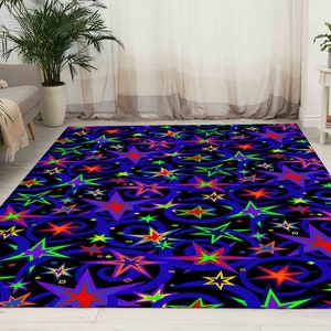 Stars Rug, Retro Rug, Play Room Rugs, Modern Rugs, Neon Rug, Wedding Rug, Anti-Slip Carpet, Cool Rug, Easy To Clean Rug, Classic Rug, immagine 6