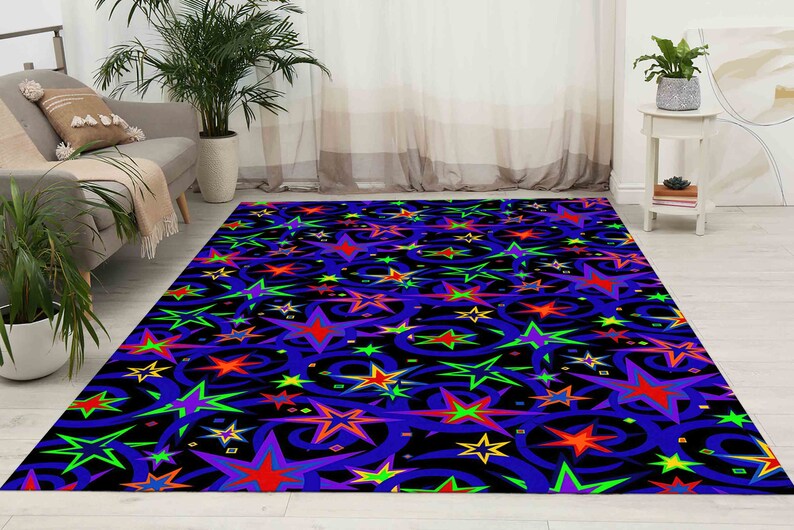 Stars Rug, Retro Rug, Play Room Rugs, Modern Rugs, Neon Rug, Wedding Rug, Anti-Slip Carpet, Cool Rug, Easy To Clean Rug, Classic Rug, immagine 6