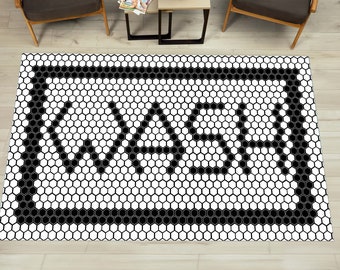 Wash Rug, Kitchen Rug, Black and White Rug, Modern Rugs, Hallway Rug, Bath Rug, Gift For The Home, Entryway Rug, Nursery Rug, Custom Rug,