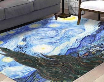 Cool Rug, Easy To Clean Rug, Colorful Rug, Personalized Gifts, Famous Rug, Van Gogh Rug, The Starry Night Rugs, Gift For Him, Trendy Rug,