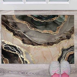 Kitchen Rug, Decorative Rug, Small Rug, Gift Rug, Gold Rug, Brown Marble Rugs, Alcohol Ink Rug, Hallway Rug, Machine Washable Rug, image 6