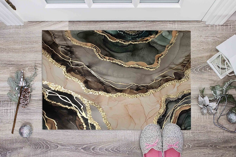 Kitchen Rug, Decorative Rug, Small Rug, Gift Rug, Gold Rug, Brown Marble Rugs, Alcohol Ink Rug, Hallway Rug, Machine Washable Rug, image 6