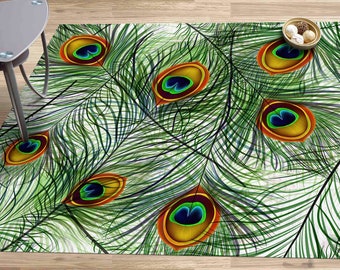 Pet Friendly Rug, 3D Printed Rug, Soft Rug, Gift For Her, Peacock Rug, Feather Rug, Peacock Feather Rug, Modern Rugs, 3D Printed Rug,