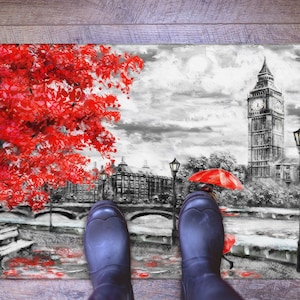 Corridor Rug, Gift Rug, Saloon Rug, Non Slip Rug, View Rug, Big Ben Rugs, Couple With Red Umbrella Painting Rugs, Entry Rug, Salon Rug,