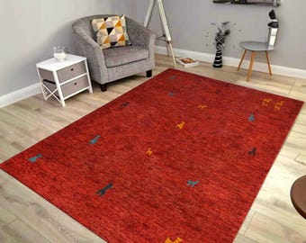 Burnt Red Area Rug, Minimal Tribal Pattern Carpet, Modern Ethnic Living Room Rug, Soft Bedroom Floor Rug, 6x9 Traditional Style Home Decor