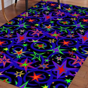 Stars Rug, Retro Rug, Play Room Rugs, Modern Rugs, Neon Rug, Wedding Rug, Anti-Slip Carpet, Cool Rug, Easy To Clean Rug, Classic Rug, immagine 3