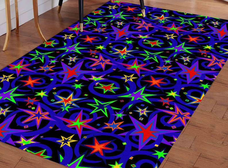 Stars Rug, Retro Rug, Play Room Rugs, Modern Rugs, Neon Rug, Wedding Rug, Anti-Slip Carpet, Cool Rug, Easy To Clean Rug, Classic Rug, immagine 3