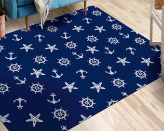 Nautical Compass Sail Anchor Rugs, Boy Room Rugs, Navy Blue Rug, Children Rug, Easy To Clean Rug, Soft Rug, Anti-Slip Carpet, Baby Room Rug,