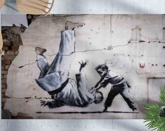 Banksy Judoka Rugs, Banksy War Rugs, Judoka Graffiti Rug, Graffiti Rug, Accent Rug, Stair Rug, Pattern Rug, Large Rug, Boy Room Rug,