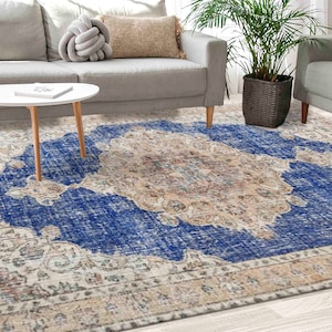 Navy Blue Rug, Medallion Rug, Beige Rugs, Oushak Rugs, Turkish Rug, Living Room Rug, Personalized Rug, Front Door Rug, Kitchen Rug,