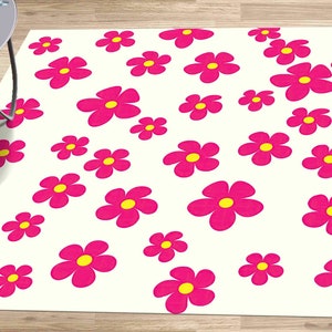 Pink Flowers Rug, Girl Room Rug, Flowers Rug, Botanical Rugs, Customs Rug, Nursery Rug, Anti-Slip Carpet, Kids Rug, Pink Rug, Kitchen Rug,