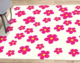 Pink Flowers Rug, Girl Room Rug, Flowers Rug, Botanical Rugs, Customs Rug, Nursery Rug, Anti-Slip Carpet, Kids Rug, Pink Rug, Kitchen Rug,