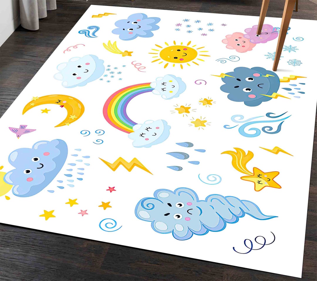 Raincloud Rug Cloud Rug, Educational Rugs, Rainbow Rugs, Kids Rugs, Thick Rug, Non ...