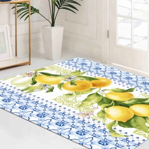Lemon Pattern Rug, Lemon Rugs, Blue Rugs, Modern Rug, Outdoor Rug, Car Mat, Anti-Slip Carpet, Classic Rug, Door Mat, Thin Rug, Yellow Rug, image 3