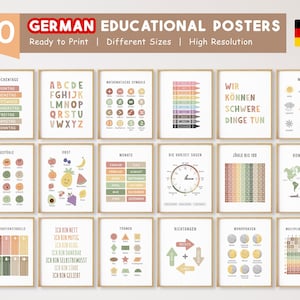 30 carteles educativos de alemán, carteles para aprender alemán, imprimibles para educación en casa, aula Montessori, decoración neutra para sala de juegos infantil, digital