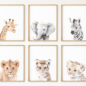 Decoración de guardería de safari, juego de 6, láminas de safari, arte de pared bohemio, láminas de animales de safari, regalo para guardería, descarga digital