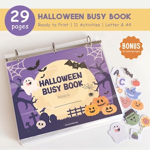 Halloween Belegtes Buch druckbare, Halloween Aktivität Buch, Halloween Malseiten, Kleinkind Lernbuch, Halloween Kinder Aktivität, Digital