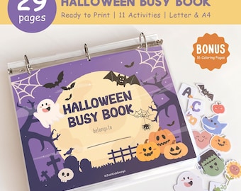 Halloween Busy Book Printable, Halloween Activity Book, Halloween Coloring Pages, Toddler Learning Binder, Halloween Kids Activity, Digital