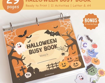 Halloween Busy Book Printable, Halloween Activity Book, Toddler Learning Binder, Halloween Coloring Pages, Halloween Kids Activity, Digital
