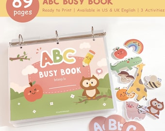 Livro de atividades do alfabeto para impressão, fichário de aprendizagem para crianças pequenas, sons iniciais, atividades fonéticas, correspondência de letras, currículo pré-escolar, digital