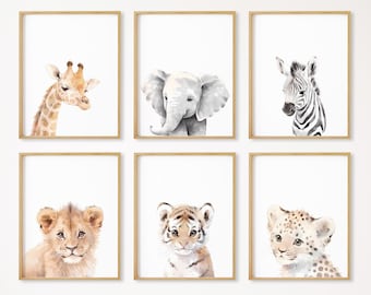 Safari Nursery Decor, Set of 6, Safari Nursery Prints, Boho Nursery Wall Art, Safari Baby Animal Prints, Nursery Gift, Digital Download